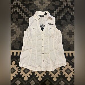 Harley-Davidson White Sleeveless Button-Down Shirt